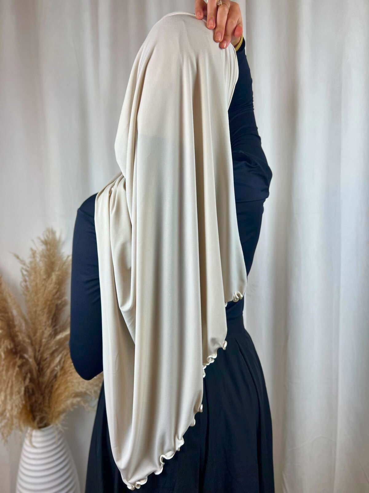 Hijab Premium Jersey Frisé - Ivoire vague blanche MonHijab.fr