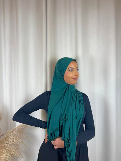 Hijab Premium Jersey Frisé - Vert Bouteille MonHijab.fr