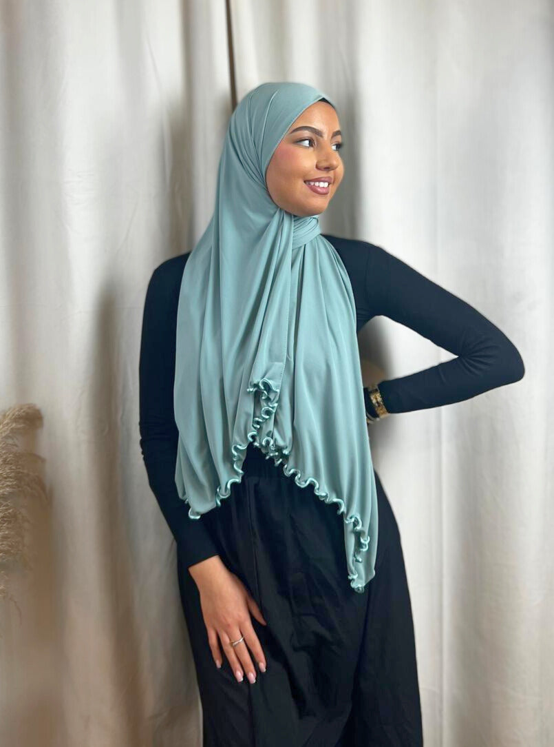 Premium Jersey Frisé Hijab - Water Green