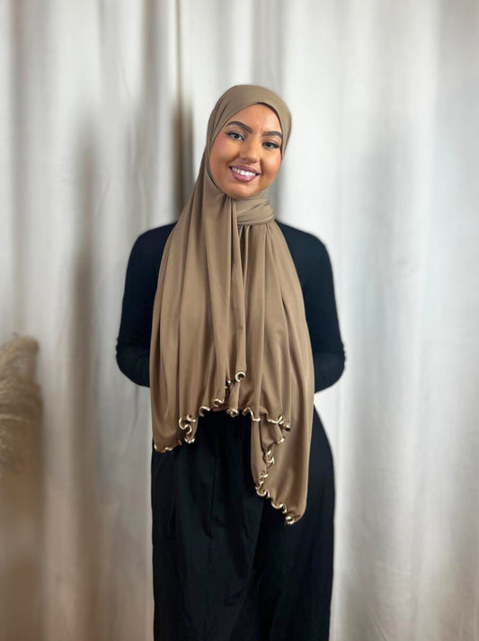 Hijab Jersey Frisé Premium - Marron clair vague doré N°55