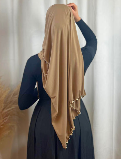 Hijab Jersey Frisé Premium - Marron clair vague doré N°55