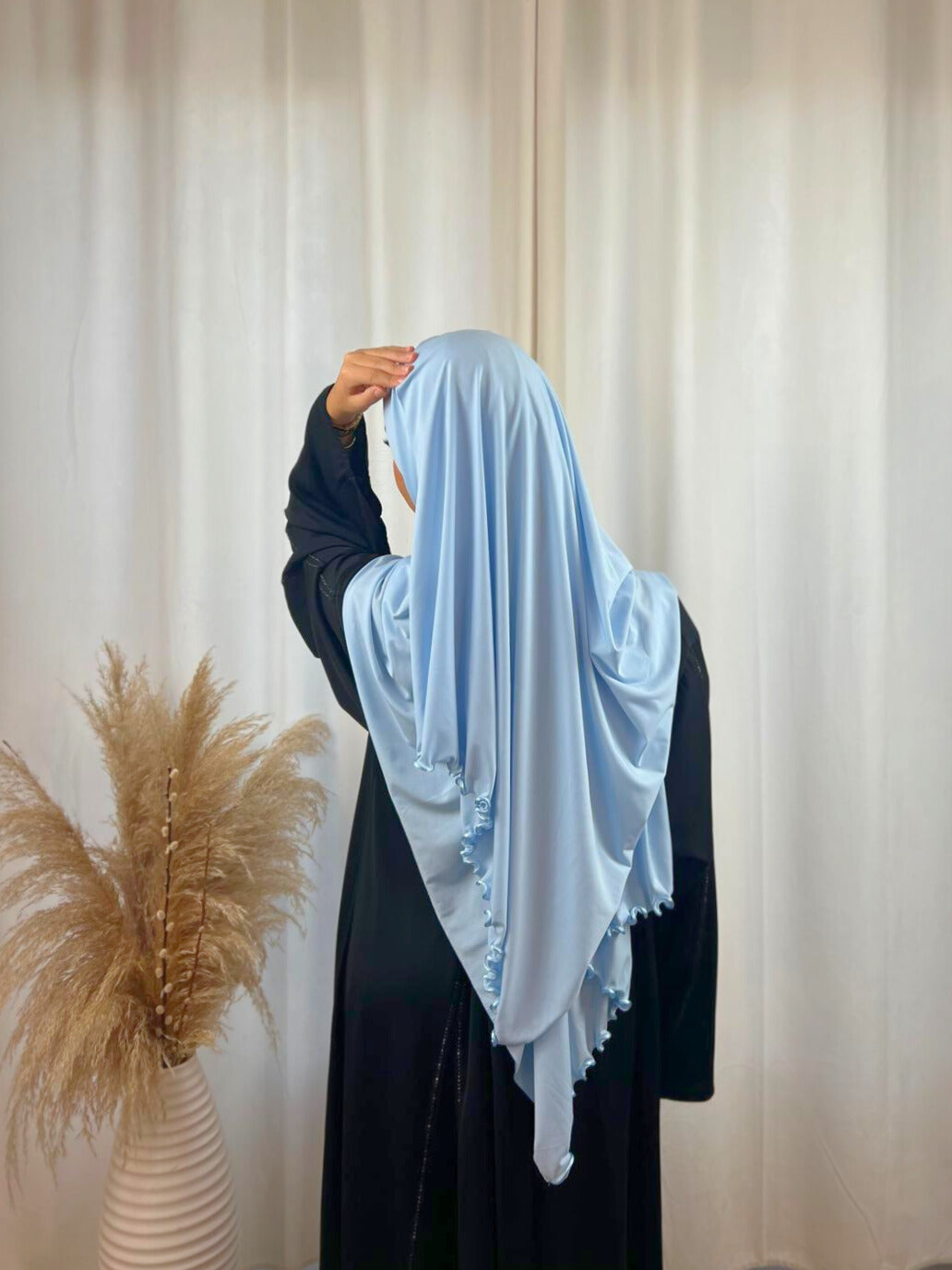 Hijab Prémium Jersey Frisé - Bleu Ciel.