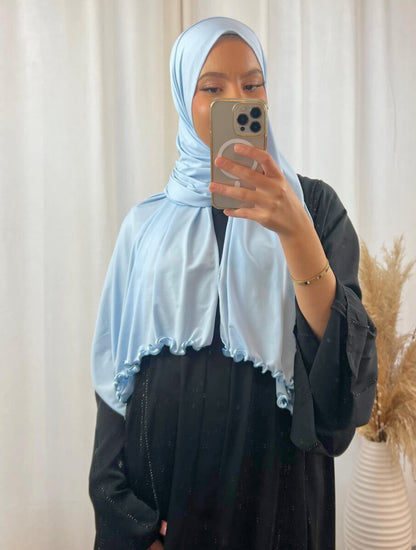 Hijab Prémium Jersey Frisé - Bleu Ciel.