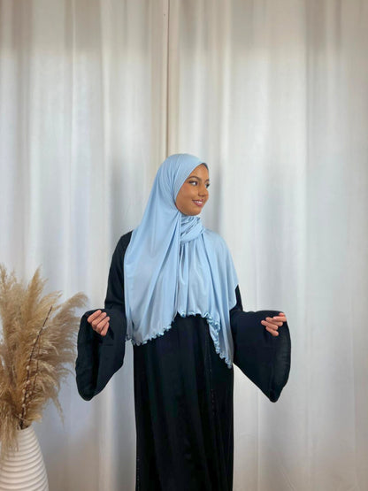 Hijab Prémium Jersey Frisé - Bleu Ciel.