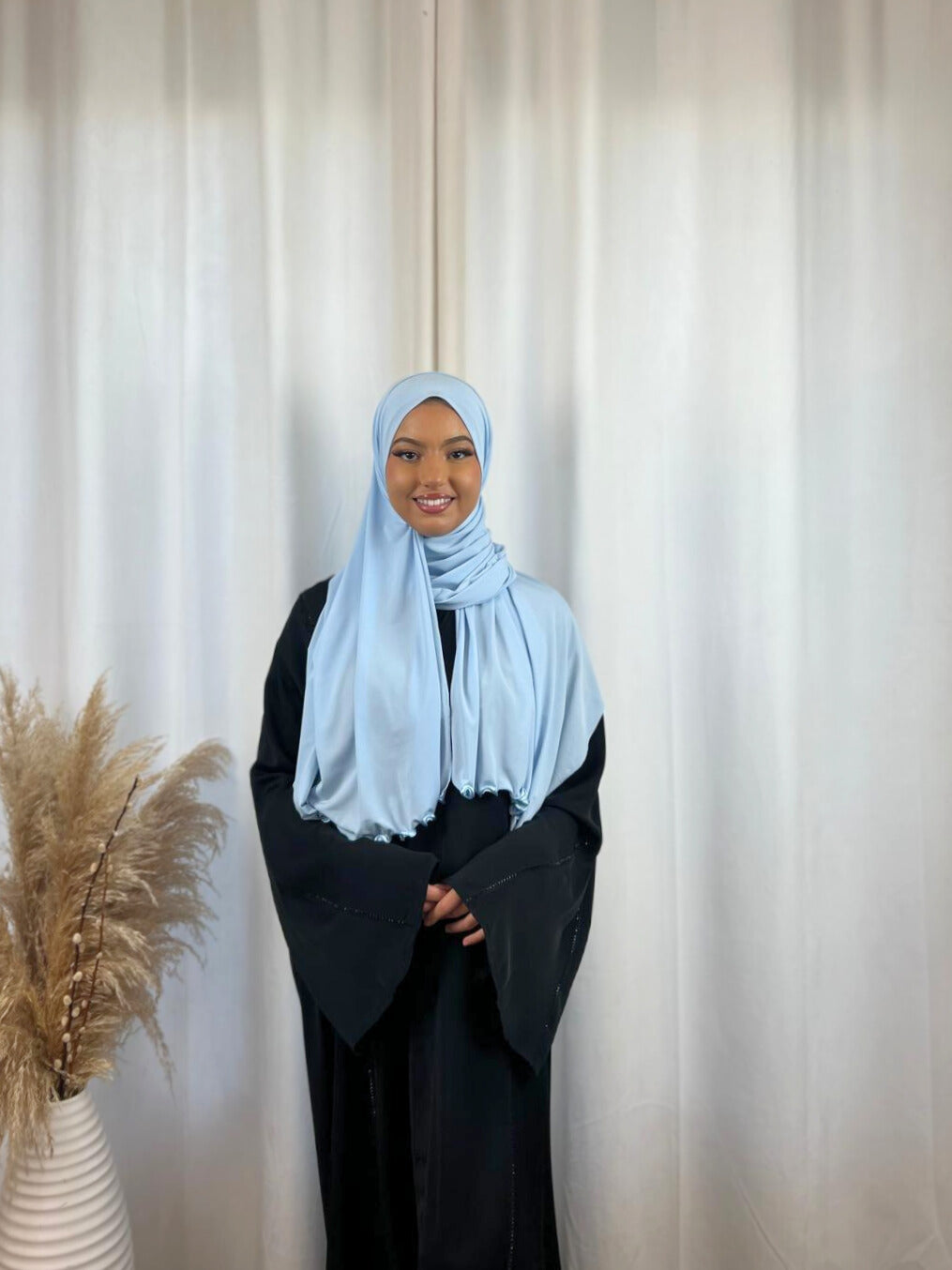 Hijab Prémium Jersey Frisé - Bleu Ciel.