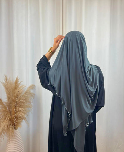 Hijab Prémium Jersey Frisé - Gris foncé.