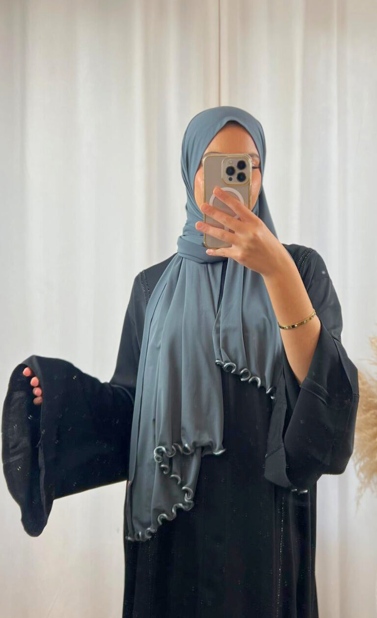 Hijab Prémium Jersey Frisé - Gris foncé.