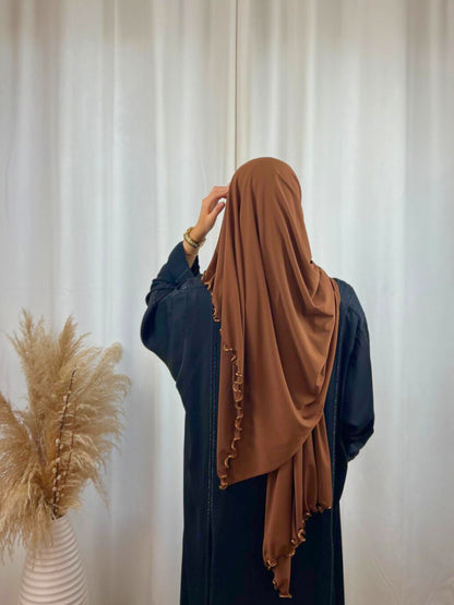 Hijab Prémium Jersey Frisé - Marron Chocolat.