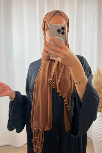 Hijab Prémium Jersey Frisé - Marron Chocolat.