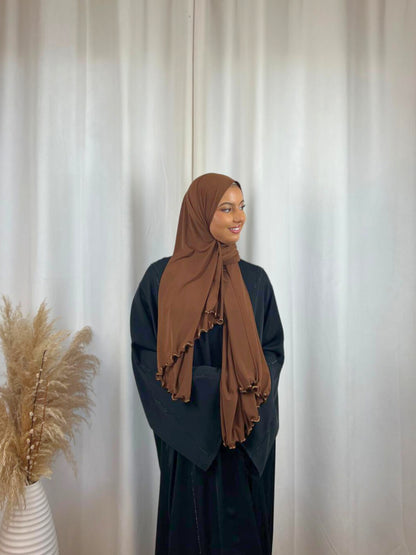 Hijab Prémium Jersey Frisé - Marron Chocolat.