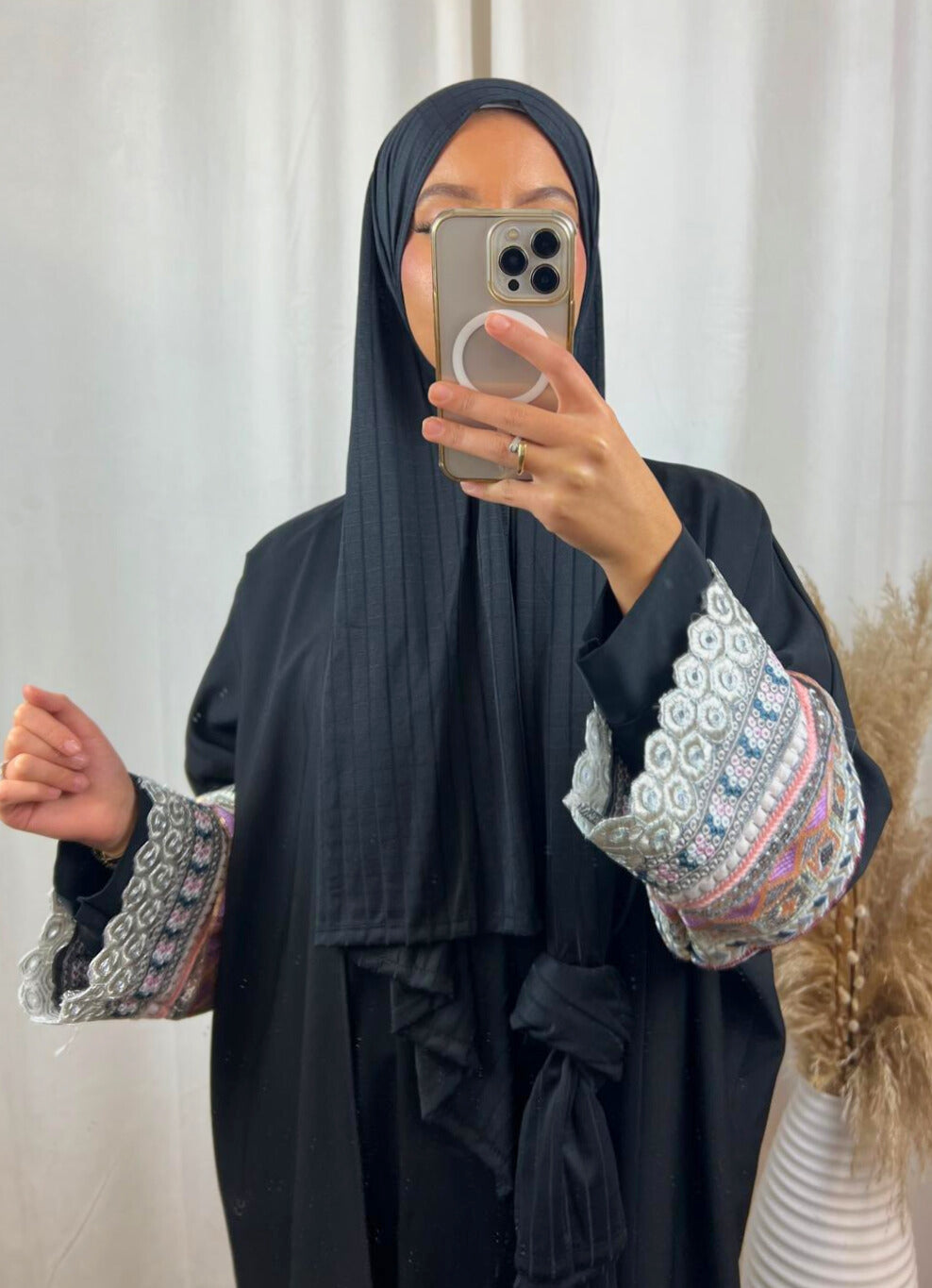 Hijab Prémium Jersey - jacquard - Noir.