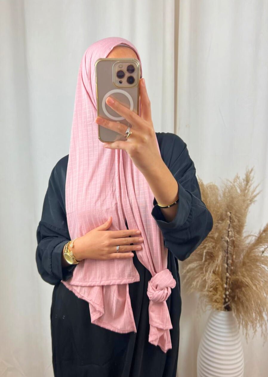 Hijab Prémium Jersey - jacquard - Rose Clair.