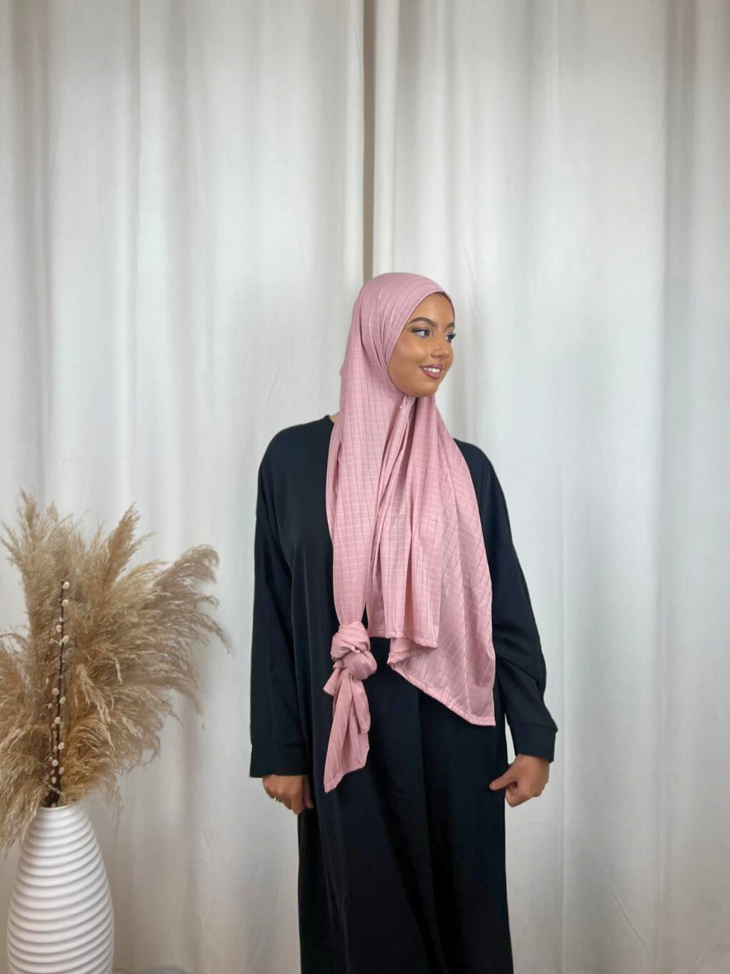 Hijab Prémium Jersey - jacquard - Rose Clair.