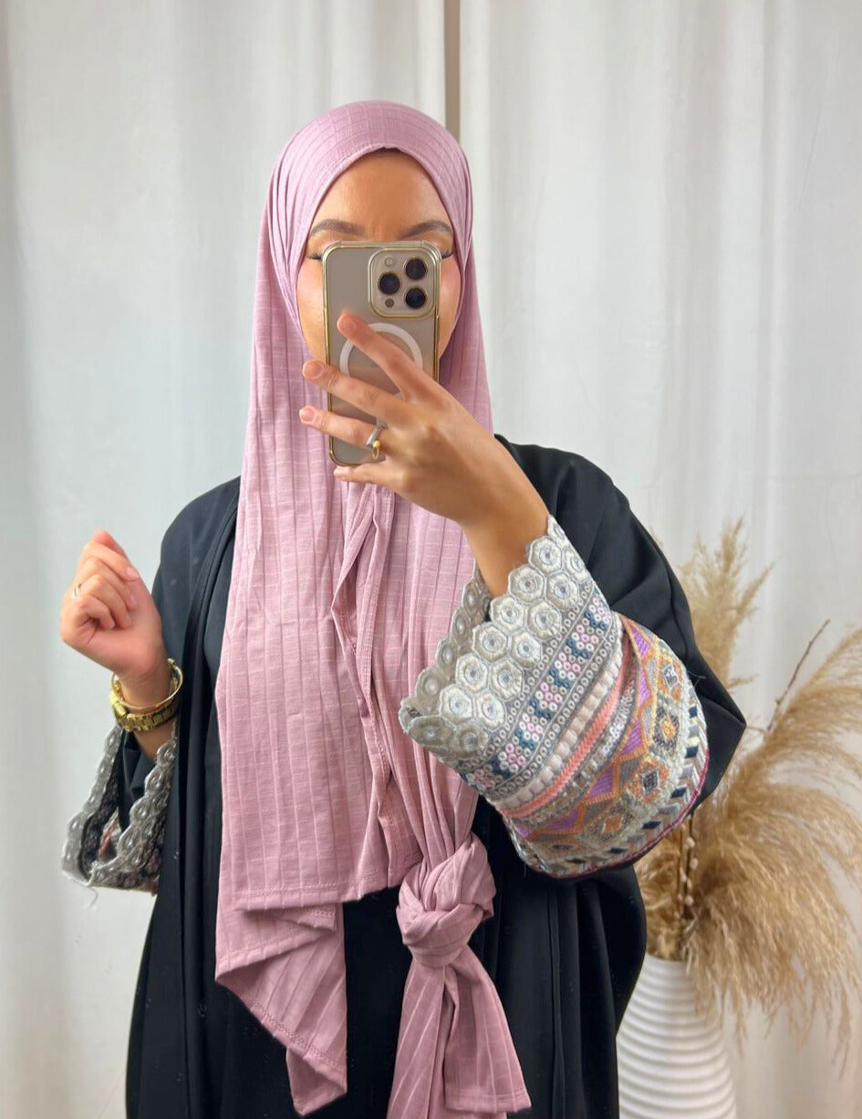 Hijab Prémium Jersey - jacquard - Rose foncé.