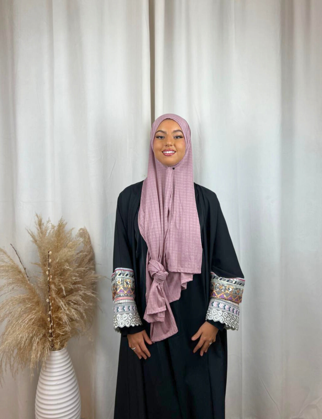 Hijab Prémium Jersey - jacquard - Rose foncé.