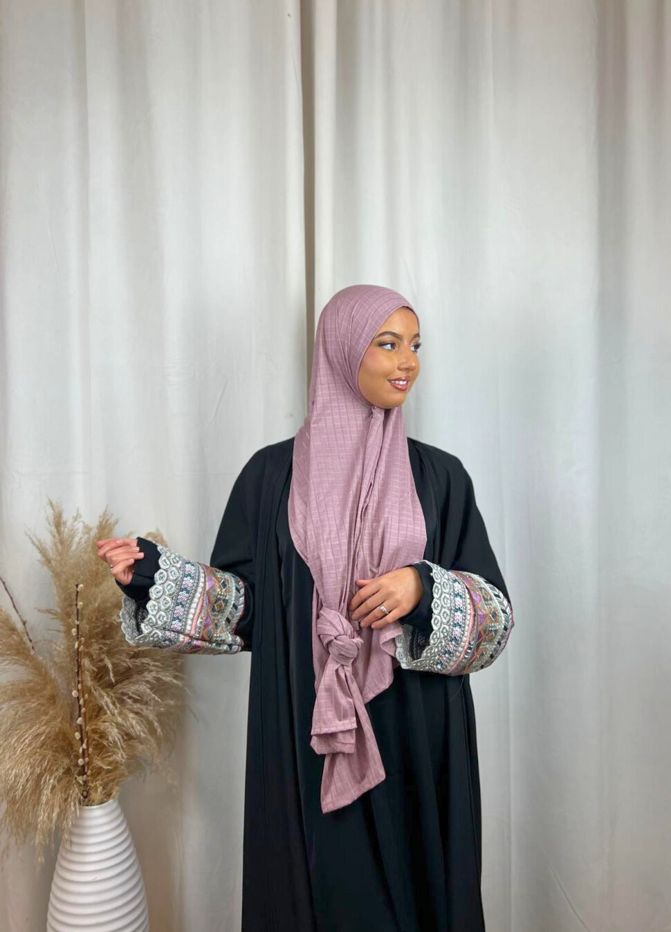 Hijab Prémium Jersey - jacquard - Rose foncé.