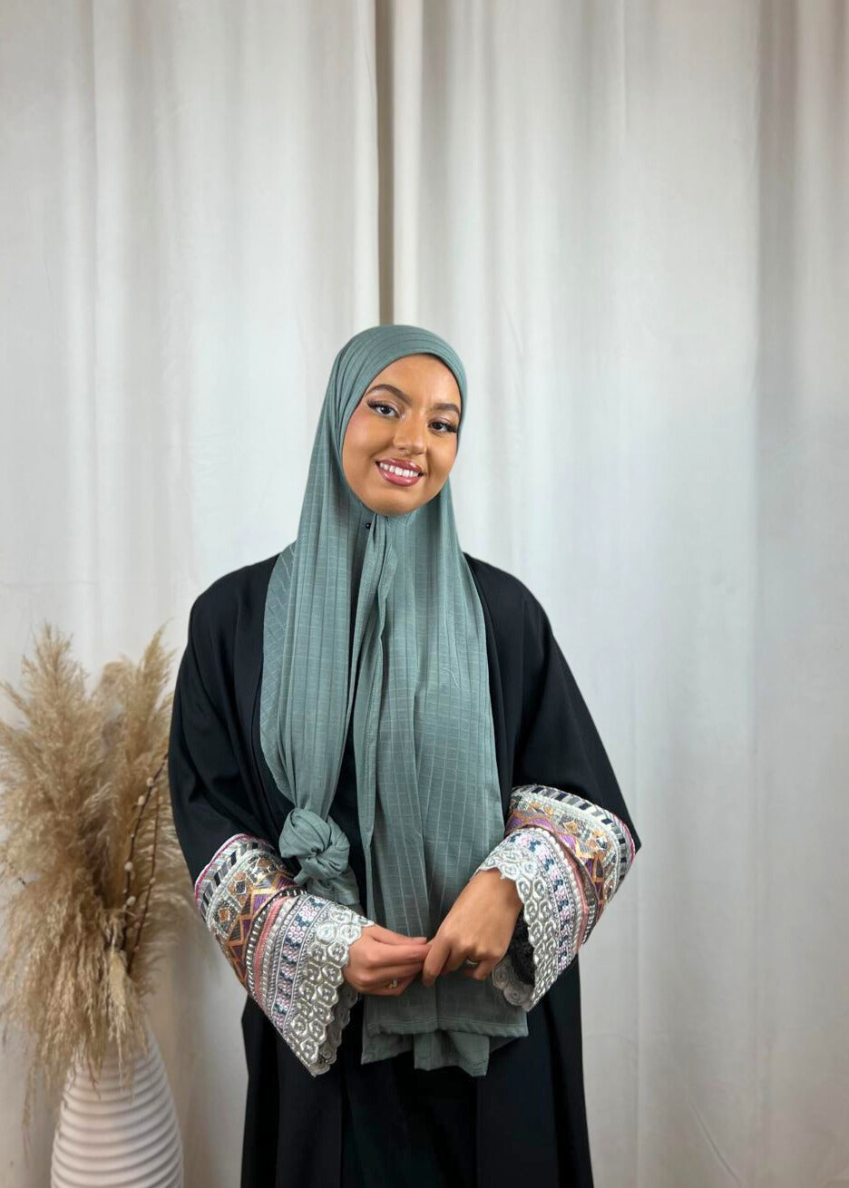 Hijab Prémium Jersey - jacquard - Vert d’eau.