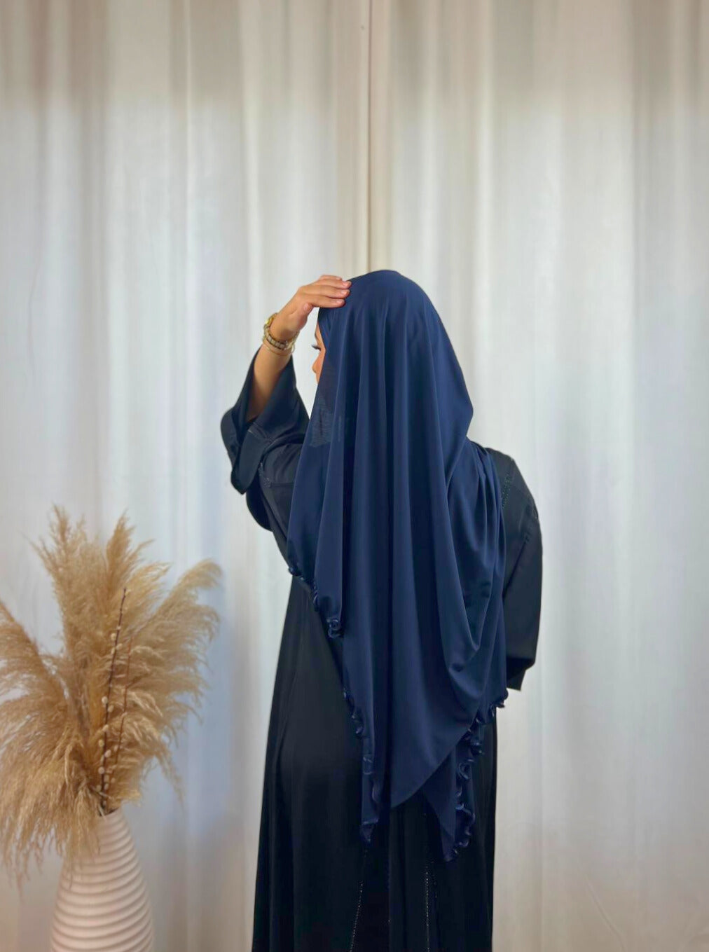 Hijab Prémium Jersey Frisé - Bleu Nuit.