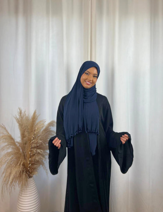 Hijab Prémium Jersey Frisé - Bleu Nuit.