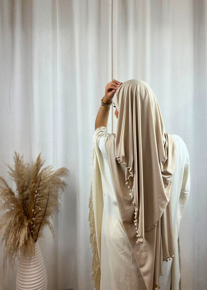 Hijab Prémium Jersey Frisé - Crème.