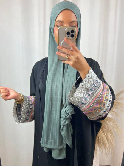 Hijab Prémium Jersey - jacquard - Vert d’eau.