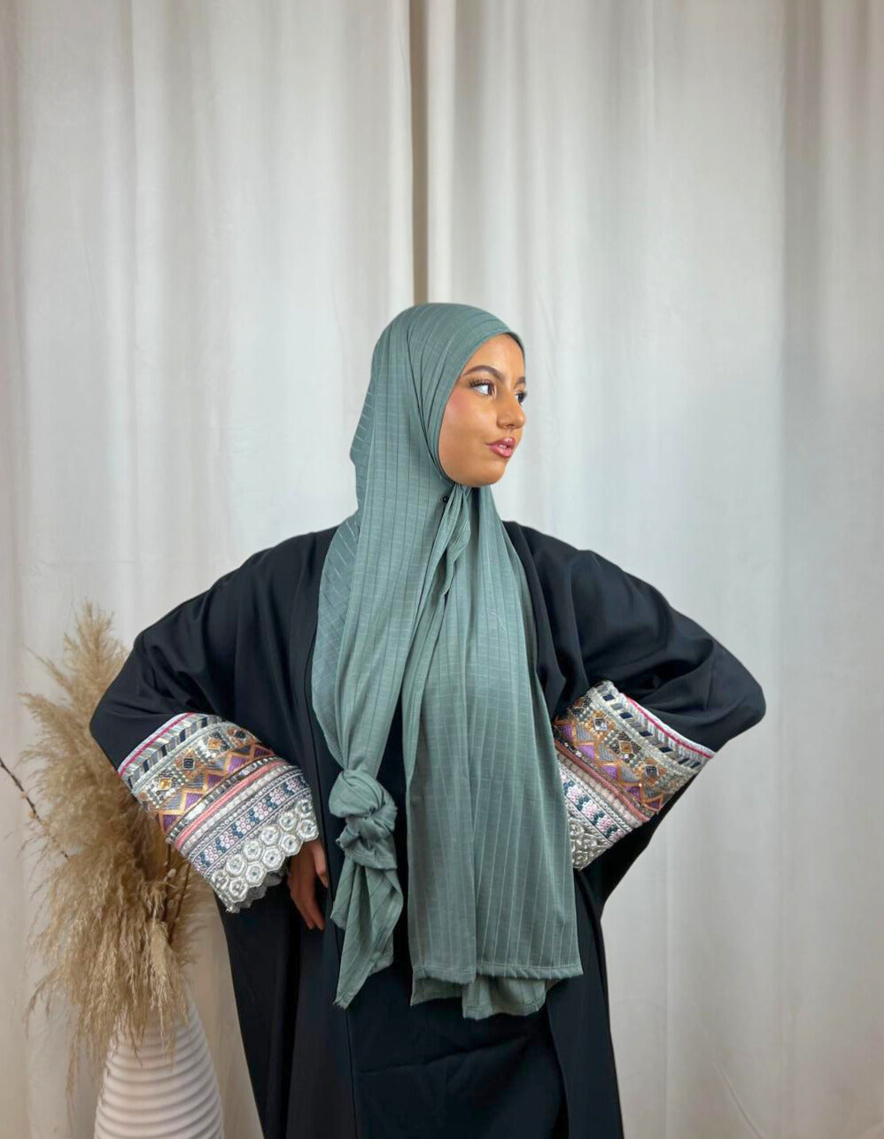 Hijab Prémium Jersey - jacquard - Vert d’eau.