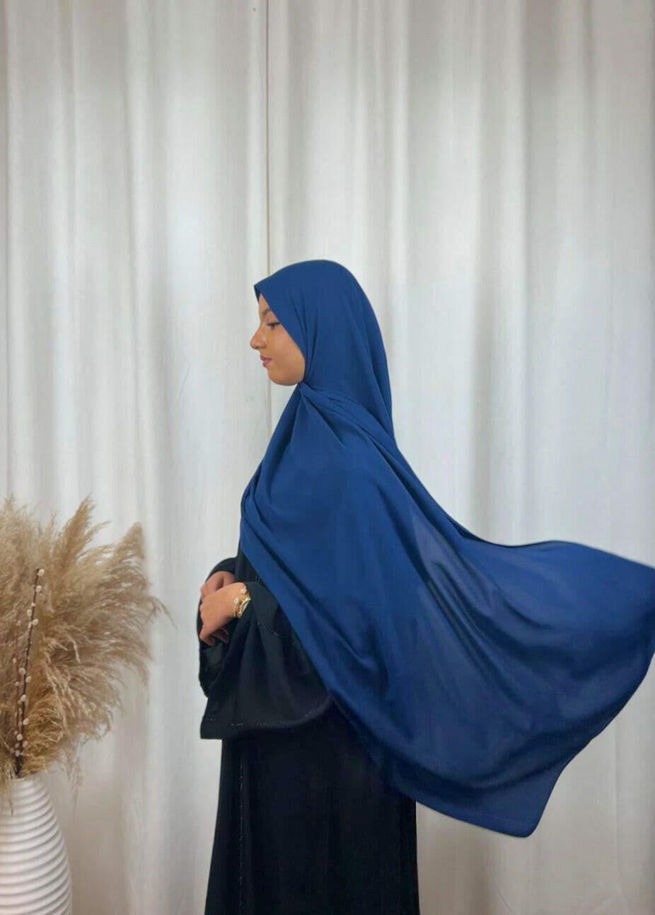 Hijab Prémium Soie De Médine - Bleu Nuit.